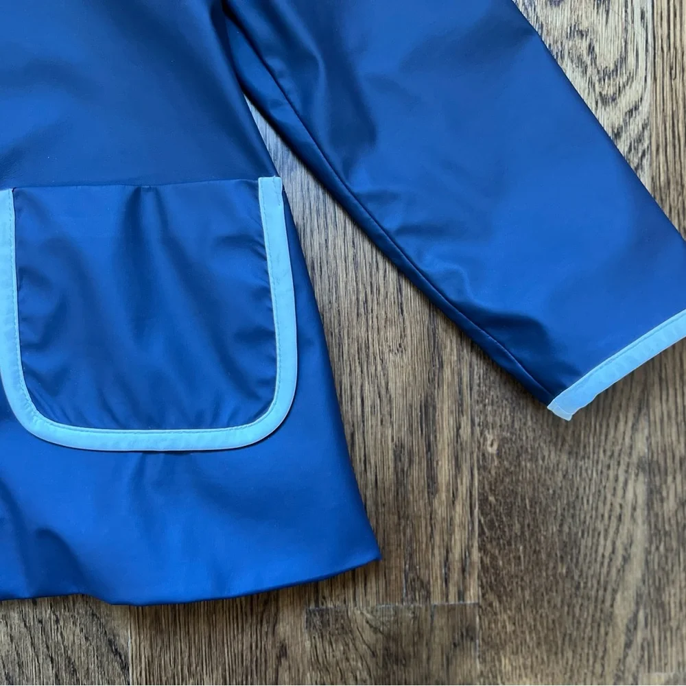 Jacadi Navy Blue Hooded Raincoat with White Trim - Picture 5 of 7